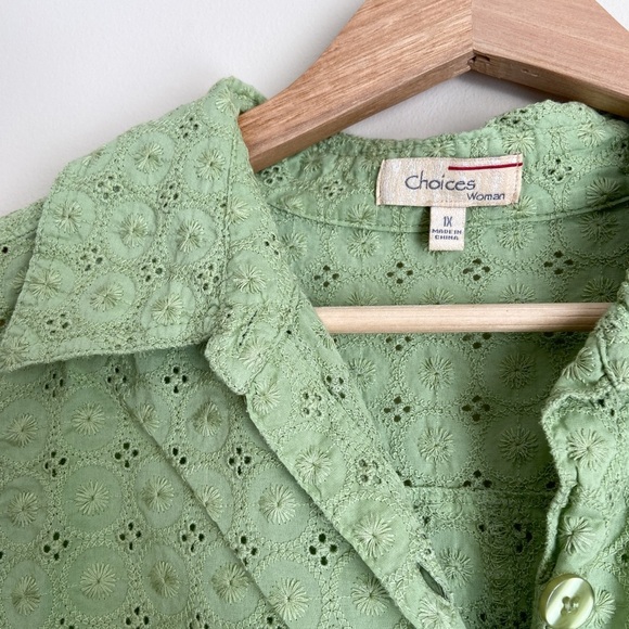 Matcha Green Eyelet Button Blouse - Picture 5 of 7